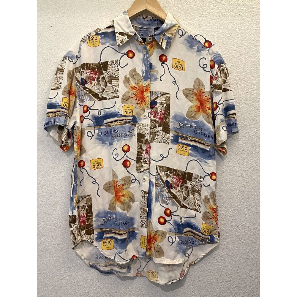 Vintage Liz Sport Rayon Hawaiian Short Sleeve Shirt Size Small